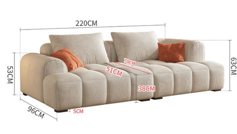 Cheese cube cream style fabric sofa living room sofa living room bedroom simple sofa (96 x 200 cm, OFF-WHITE)