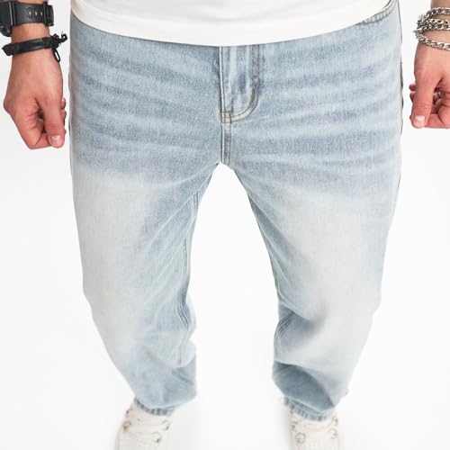 WEIBUMAOYI Men's Loose Fit Pants Relaxed-Fit Men Jeans Washed Oversize Straight Leg Carpenter Jean