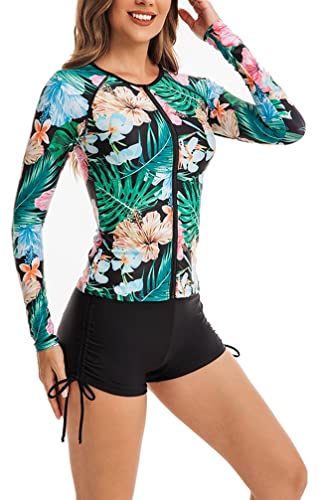 CCAKXCJJ Womens Two Piece Rash Guard Long Sleeve Swimsuit UV UPF 50+ Zipper Athletic Swimwear Sports Surfing Bathing Suit