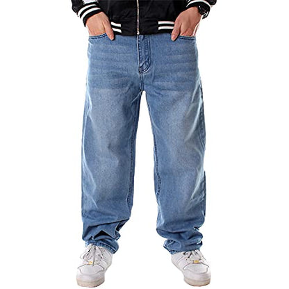 EnllerviiD Men's Relaxed Fit Classic Jeans - Loose Fashion Baggy Comfort Plain Hip Hop Denim Pants