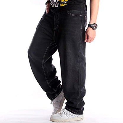 SMIOPDES Men's Baggy Jeans Loose Fit Hip Hop Pants - Classic Straight Skateboard Denim Jeans