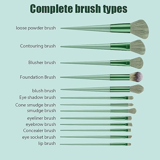 13 green makeup brush sets, professional advanced synthetic makeup brush, foundation, concealer, eyeshadow, highlight blush, female beauty professional makeup brush set with storage bag