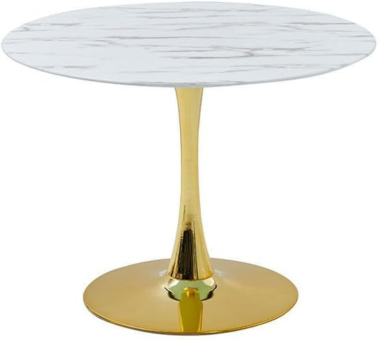 Danube Home Niha 4 seater Round Glass Dining Table | Strong And Sturdy Dinner Table Without Chairs | 4 Seater Table Only| Modern Design Desk Furniture For Home Dining Room L100xW100xH73 cm-White/Gold