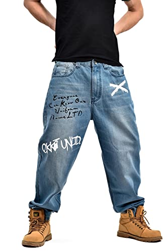 LUOBANIU Men's Vintage Hip Hop Style Baggy Jeans Denim Loose Fit Dance Skateboard Pants