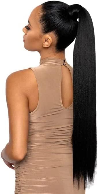 Long Straight Ponytail Extension Wrap Around Off Black Synthetic Hair Extensions One Piece Hairpiece Pony Tail Extension for Women (STRAIGHT, 1B)