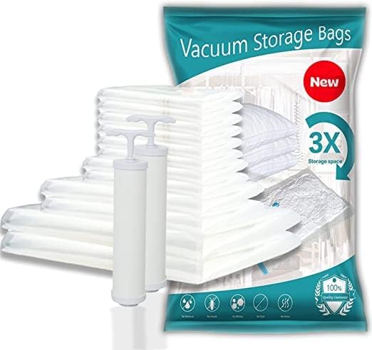 Vacuum Storage Bags,Pack of 12(3 Jumbo 100x80cm,3 Large 80x60cm, 3 Medium 70x50cm, 3 Small 60x40cm) Compression Bags,Space Saver Bags,Vacuum Sealer Bags, No Air-Leak– Hand Pump Included (12)