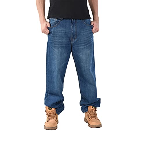 EnllerviiD Men's Relaxed Fit Classic Jeans - Loose Fashion Baggy Comfort Plain Hip Hop Denim Pants