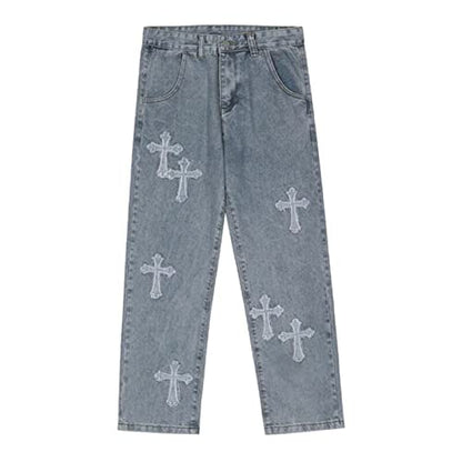 FantasyGears Y2k Jeans Men Grunge Hip Hop Baggy Pants Straight Leg Graphic Denim Joggers Loose Goth Trousers Streetwear