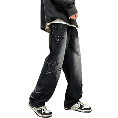 FantasyGears Y2k Jeans Men Grunge Hip Hop Baggy Pants Straight Leg Graphic Denim Joggers Loose Goth Trousers Streetwear