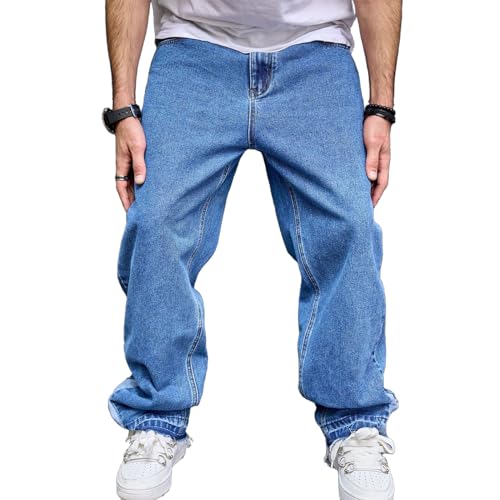 Mens Wide Leg Jeans Baggy Regular Relaxed Fit Straight Leg Jeans Raw Hem Vintage Y2k Loose Fit Denim Pants