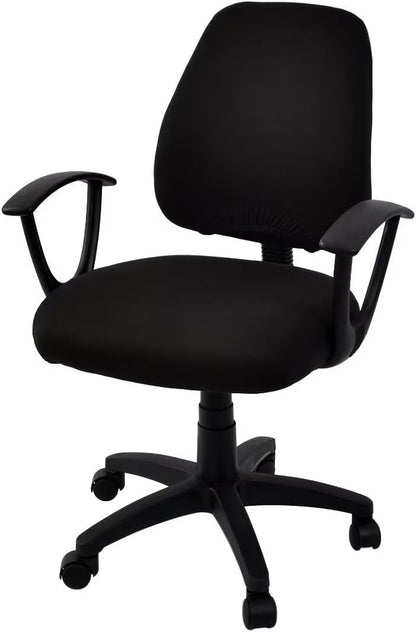 SARAFLORA Polyester Solid Stretch Washable Computer Chair Slipcovers for Universal Rotating for Boss, Office Chair (Large, Black)