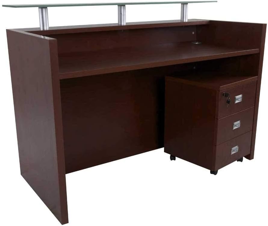 Mahmayi REC-2 Designer Reception Desk For Office Space, Front Office Desk (White-Coco Bolo)