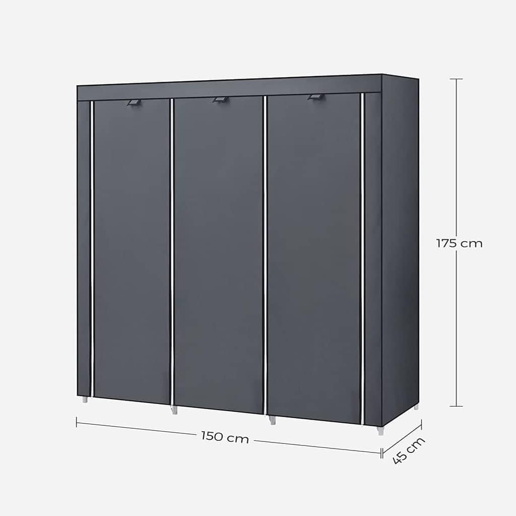 Songmics Canvas Wardrobe Bedroom Furniture Cupboard Clothes Storage Organiser Gray 175 X 150 X 45 cm Ryg12G