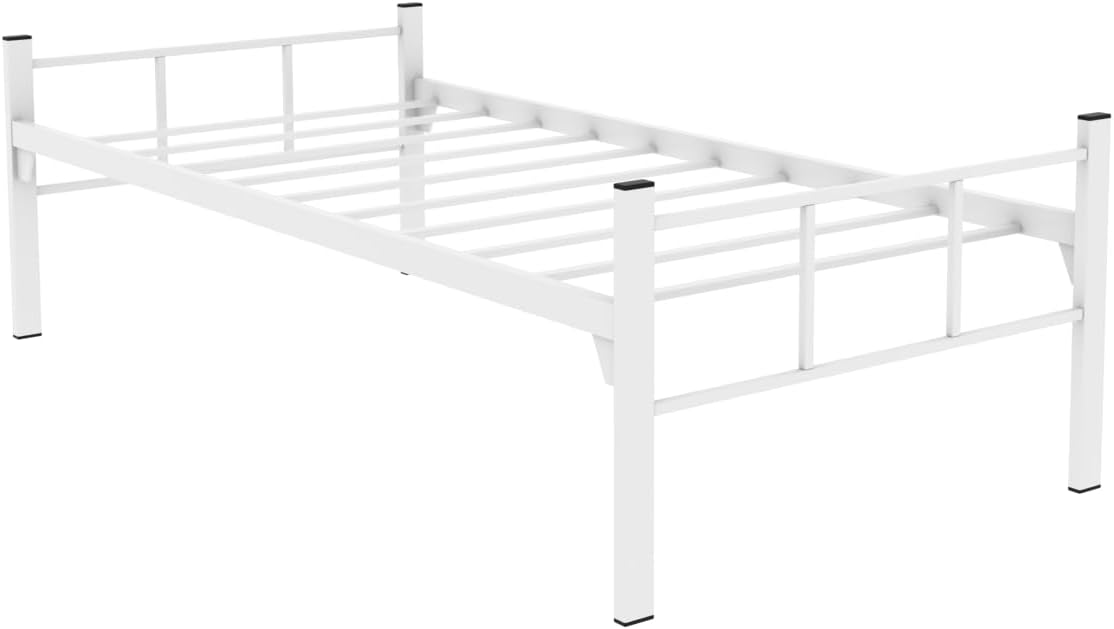 RIGID Steel Bed With Heavy Duty Metal Platform (Single Bed, white)