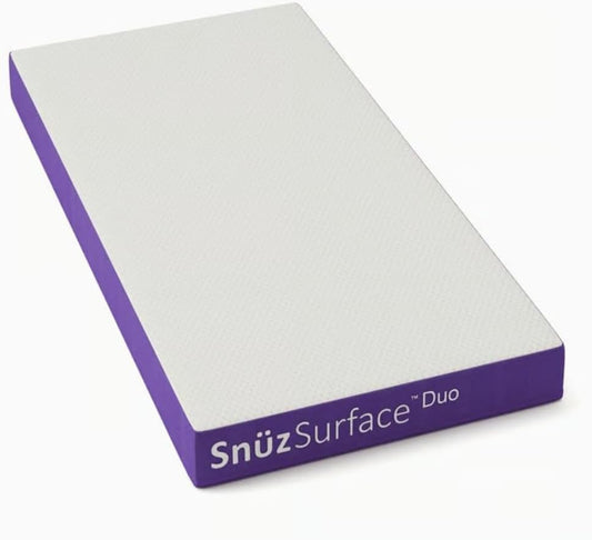 Snuz SnuzSurface Duo Dual Sided Infant Cot Bed Mattress SnuzKot, 3D Breathable Surface, Waterproof Surface, Suitable from 0 to 4 yrs, White/Purple, 68 x 117 x 11 cm