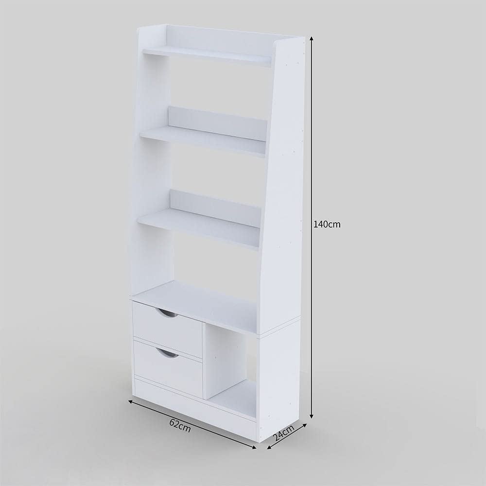 Danube Home Salvatore Bookcase I 2-Tier Book Shelf Cabinet with Drawers I Modern Design Adjustable Wooden Book Organiser Cupboard I Space Saving Display Storage Rack for Home, Office - White