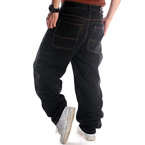 EnllerviiD Men's Relaxed Fit Classic Jeans - Loose Fashion Baggy Comfort Plain Hip Hop Denim Pants