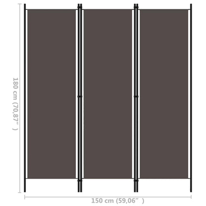 vidaXL 3-Panel Room Divider Folding Panel Screen Movable Partition Privacy Separator Wall Furniture Indoor Bedroom Office Black 150x180 cm