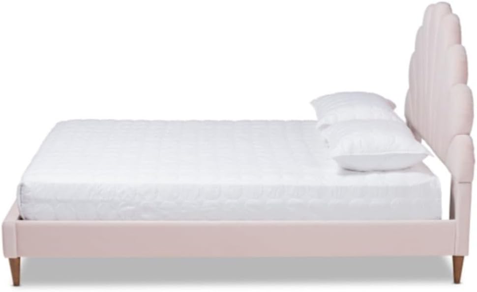 Wooden Twist Dazzling Modern Glam Velvet Upholstery Rectangular Bed (Light Pink, Queen 160x200 cm)