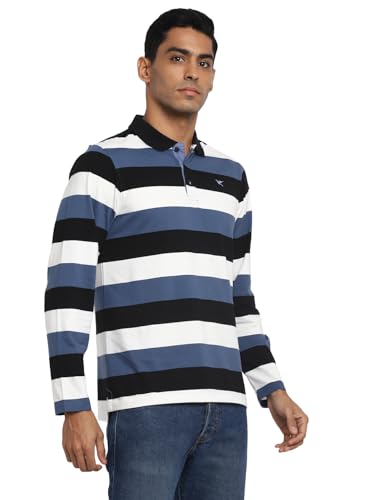 Deniklo Men's Polo Collar Full Sleeves Striped T-Shirt with Embroidery DK 240