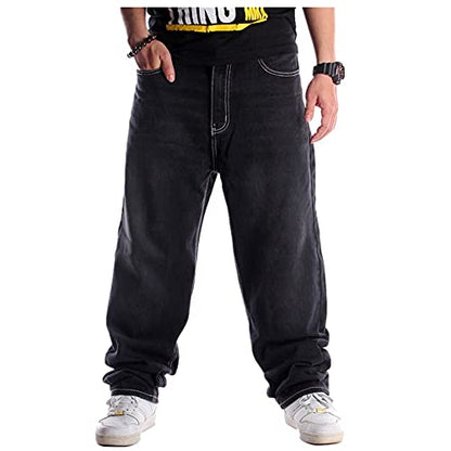 LUOBANIU Men's Vintage Hip Hop Style Baggy Jeans Denim Loose Fit Dance Skateboard Pants