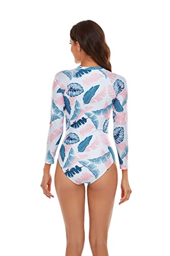 Women One Piece Swimsuit Printed Zipper Slim Long Sleeve Swimwear Bathing Suit