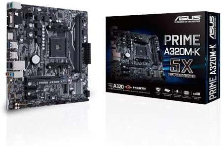 ASUS PRIME A320M-K (AMD A320) AM4 uATX motherboard with LED lighting, DDR4 3200MHz, 32Gb/s M.2, HDMI, SATA 6Gb/s, USB 3.0 - CaveHubs