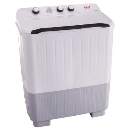 AKAI 5 kg Twin-Tub Semi-Automatic Washing Machine,Powerful Pulsator, Energy Efficient, Easy Wash Timer, Spin Timer, 66CmX 40CmX84Cm White WMMA-XTT51W