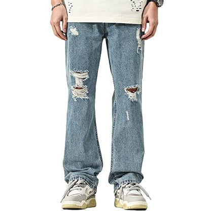 DOSLAVIDA Men's Baggy Jeans Loose Fit Ripped Distressed Jean Relaxed Skateboard Denim Pants with Holes