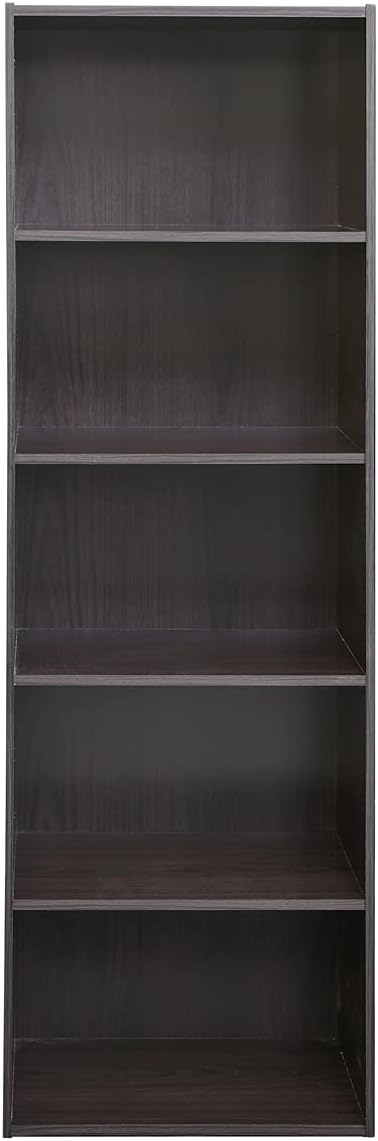 WT-EASYCARE Wood Bookcase Freestanding 5 Shelf Book Case Adjustable Layers Bookshelf for Home and Office – 29L x 40W x 132.4H cm (WENGE)