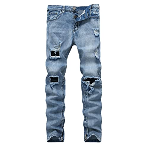 ASEELO Sweat Pants For Man, Jean baggy wide leg denim Jeans for men Man casual pants Mens jeans ripped hole Male trousers mens