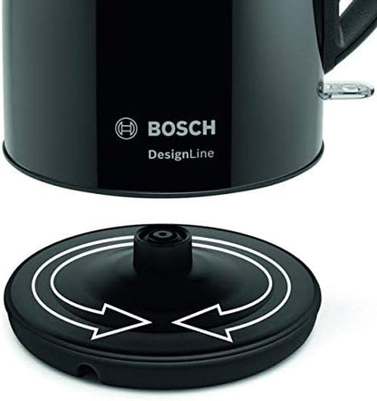 Bosch DesignLine Stainless Steel Cordless Kettle, 1.7 Litres, 3000W - Black, TWK3P423GB, 1 Year Manufacturer Warranty