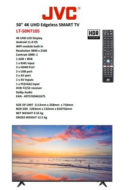 JVC 98 Inch 4K UHD Smart TV Webos, Netflix, YouTube, Shahid, Chromecast Built in Bluetooth & WiFi Colour Black Model - LT98N7125-1 Years Full Warranty.