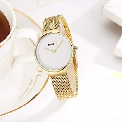 Curren 9016 Watch Luxury Women Watches Waterproof Analog Quartz Dress Women Watches Steel Bracelet Ladies Watch - Gold