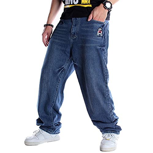 EnllerviiD Men's Relaxed Fit Classic Jeans - Loose Fashion Baggy Comfort Plain Hip Hop Denim Pants