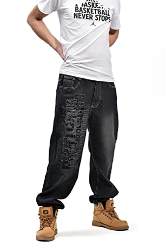 LUOBANIU Men's Vintage Hip Hop Style Baggy Jeans Denim Loose Fit Dance Skateboard Pants