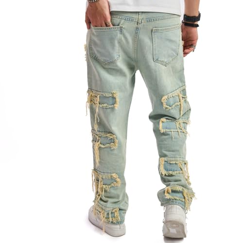 WEIBUMAOYI Men's Loose Fit Pants Relaxed-Fit Men Jeans Washed Oversize Straight Leg Carpenter Jean