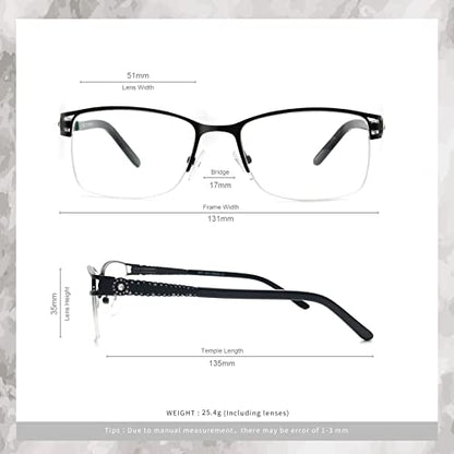 Women exquisite design semi-rimless metal optical frames clear lens