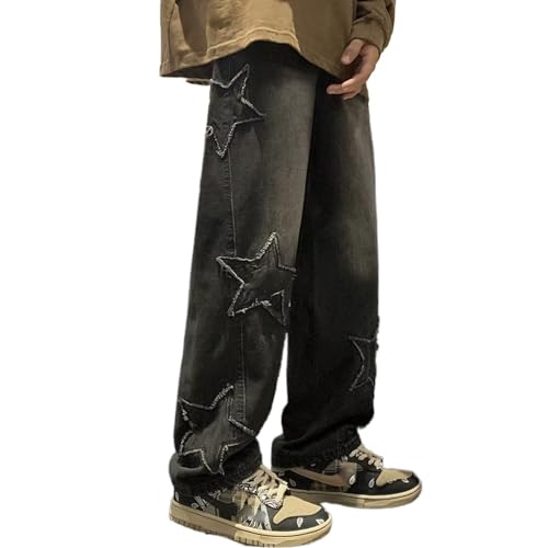 Mens Y2k Star Jeans High Waisted Hip Hop Streetwear Jeans Loose Baggy Embroidery Aesthetic Harajuku Denim Pants