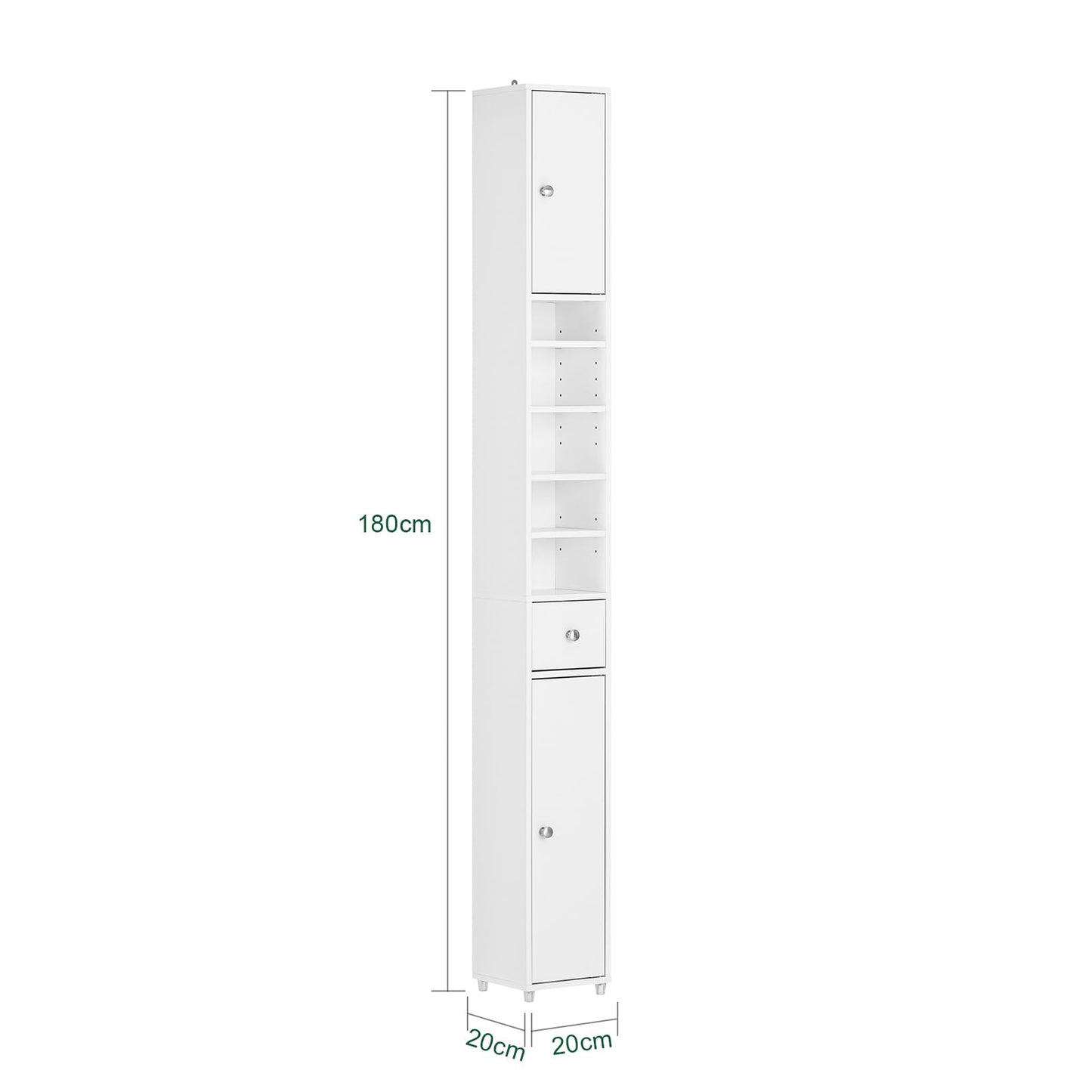 (UAE STOCK) SoBuy BZR34-W, Bathroom Tall Cabinet Cupboard Bathroom Cabinet Storage Cabinet, 20x20x180cm (white)