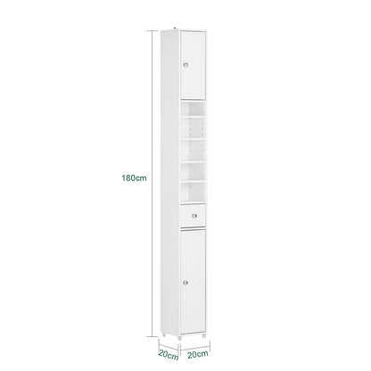 (UAE STOCK) SoBuy BZR34-W, Bathroom Tall Cabinet Cupboard Bathroom Cabinet Storage Cabinet, 20x20x180cm (white)