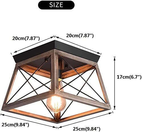 Garwarm Rustic Black Ceiling Lights Semi Flush Mount Farmhouse Ceiling Lamp, Vintage Black Industrial Lighting Ceiling Fixtures with Metal Cage for Kitchen Hallway Dining Room Entryway, E27 Base