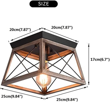 Garwarm Rustic Black Ceiling Lights Semi Flush Mount Farmhouse Ceiling Lamp, Vintage Black Industrial Lighting Ceiling Fixtures with Metal Cage for Kitchen Hallway Dining Room Entryway, E27 Base