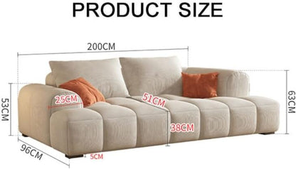 Cheese cube cream style fabric sofa living room sofa living room bedroom simple sofa (96 x 200 cm, OFF-WHITE)