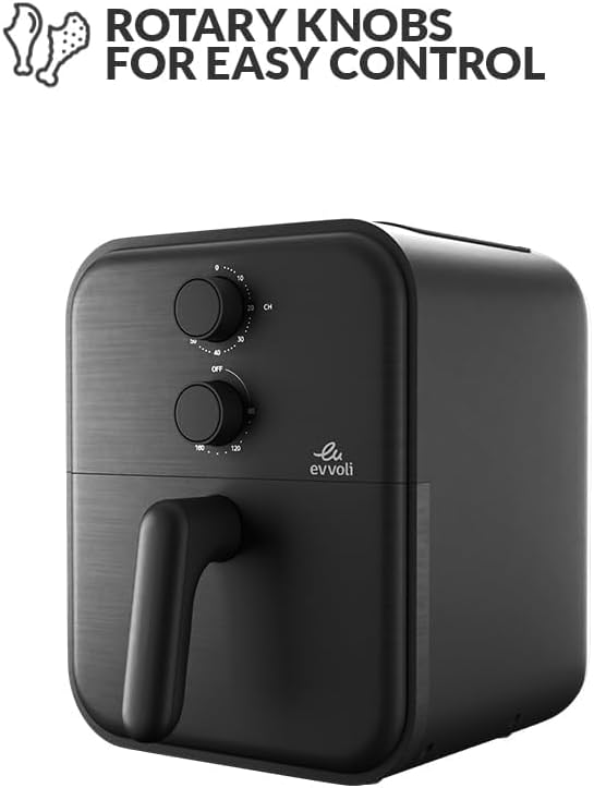 evvoli Air Fryer 3.8 Liters with Timer Temperature Adjustable Control and 8 Preset Programs 1600W, EVKA-AF3801B Black