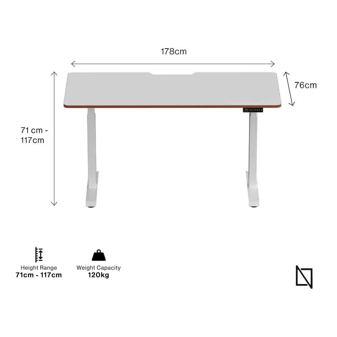 Navodesk Height Adjustable Standing Desk Workstation, Bluetooth Enabled White Frame + Top (White Oak, 178 x 76 CM)