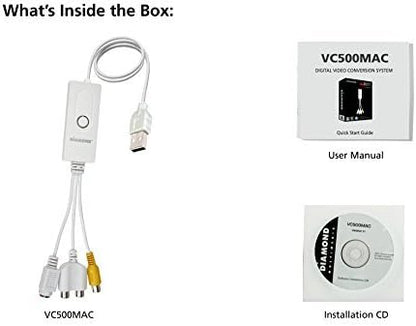 Diamond Multimedia Diamond Vc500 Usb 2.0 One Touch Vhs To Dvd Video Capture Device With Easy To Use Software, Convert, Edit And Save To Digital Files For Win7, Win8 And Win10, One Size