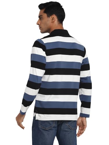 Deniklo Men's Polo Collar Full Sleeves Striped T-Shirt with Embroidery DK 240