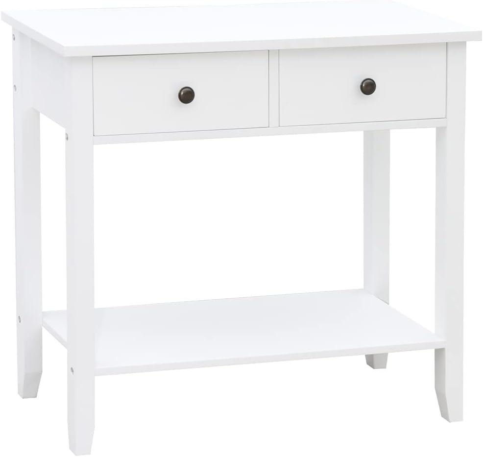 Vida Designs Windsor Console Table With Undershelf, Living Room,Hall Way Furniture (2 Drawer, White)