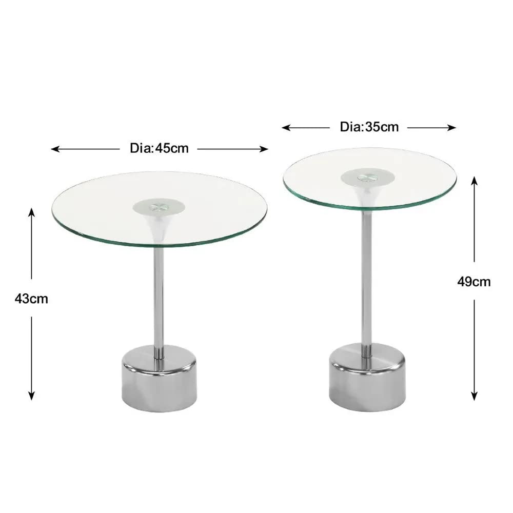 Danube Home Kadita 2Pcs Table Set | Multifunctional Living Room Table | Space Saving Round Side Table | Modern Design End Table Furniture For Home, Bedroom (L45Xw45Xh43Cm) - Chrome Plated/Glass